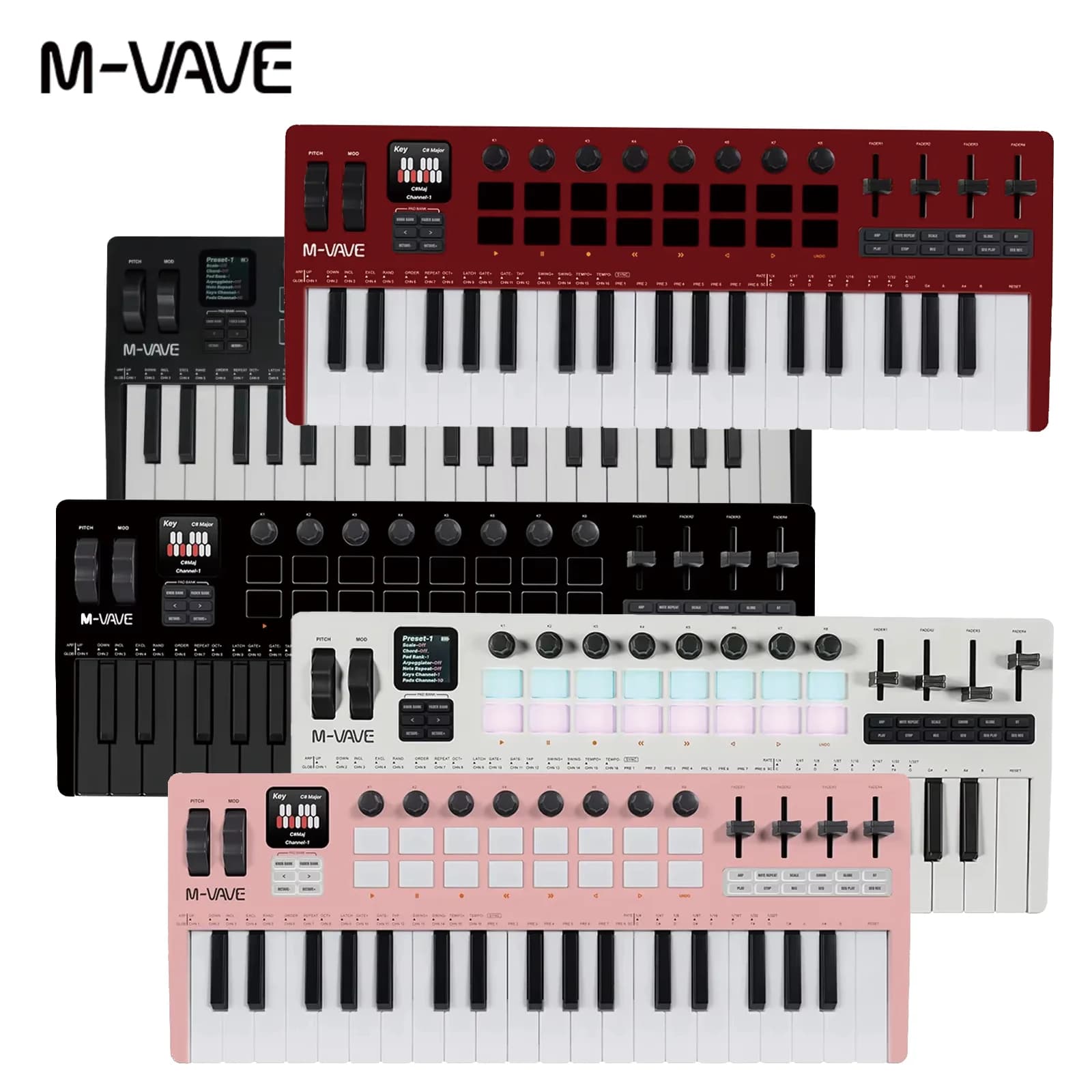 Controlador MIDI M-VAVE SMK-37 PRO de 37 teclas com motor de sintetizador integrado |   8 botões + 64 almofadas RGB para criação musical