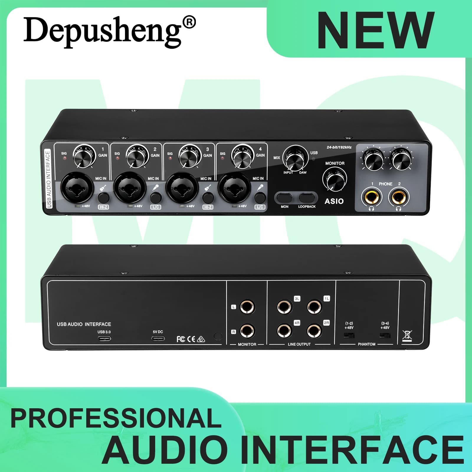 Depusheng MQ44 Interface de áudio profissional de 4 canais Driver ASIO integrado de alta impedância para estúdio e apresentações ao vivo