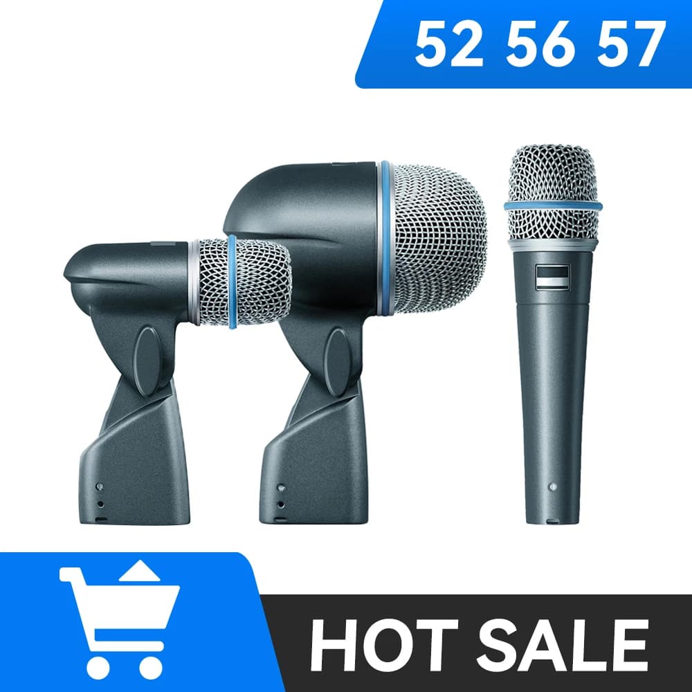 Microfones dinâmicos 52 56 57 com fio para bateria, tom, pratos, vocal, banda, DJ, palco