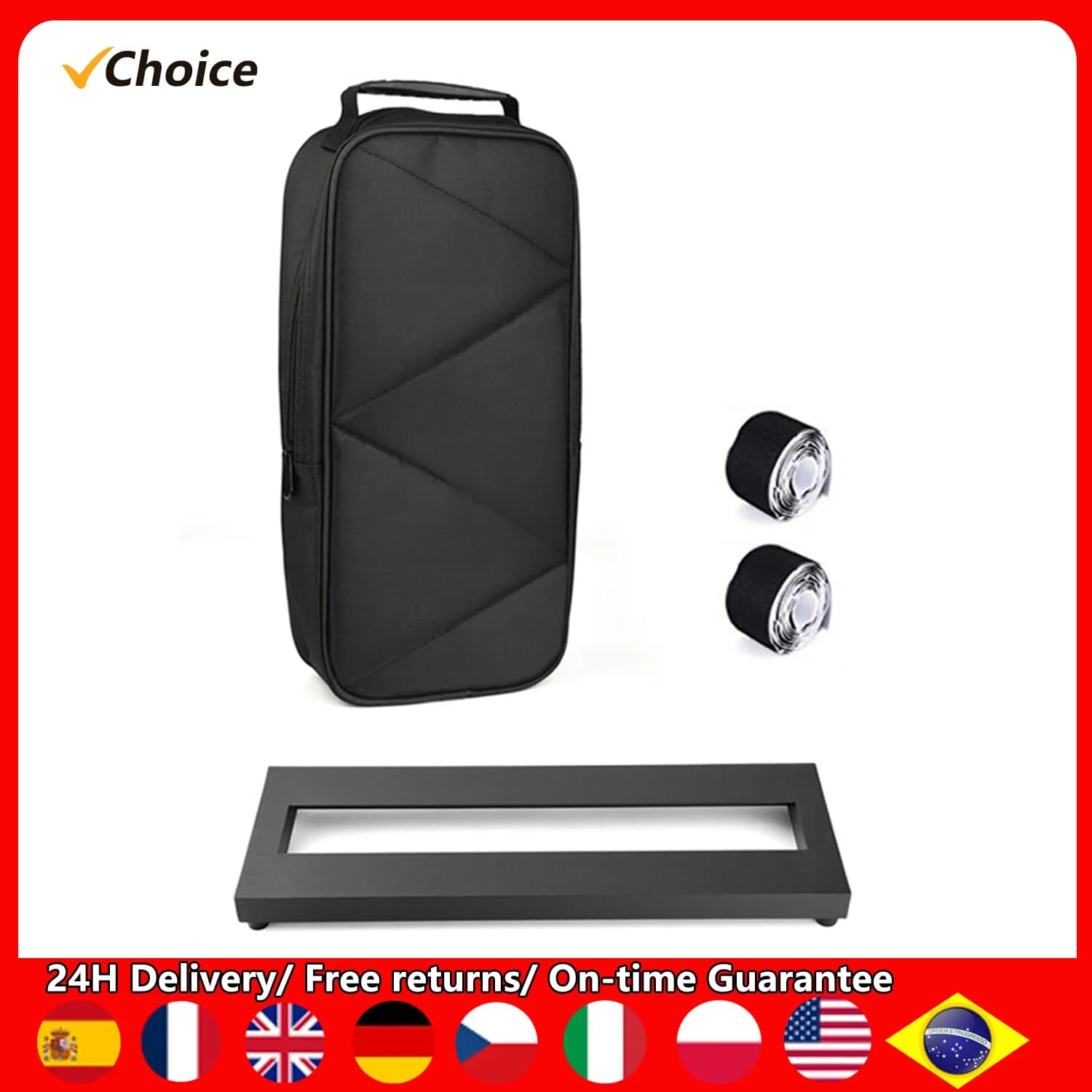Liga de alumínio Pedalboard para efeito guitarra, tamanho pequeno Pedal placa, saco de transporte, acessórios, 15 × 4,5 polegadas, 9 polegadas