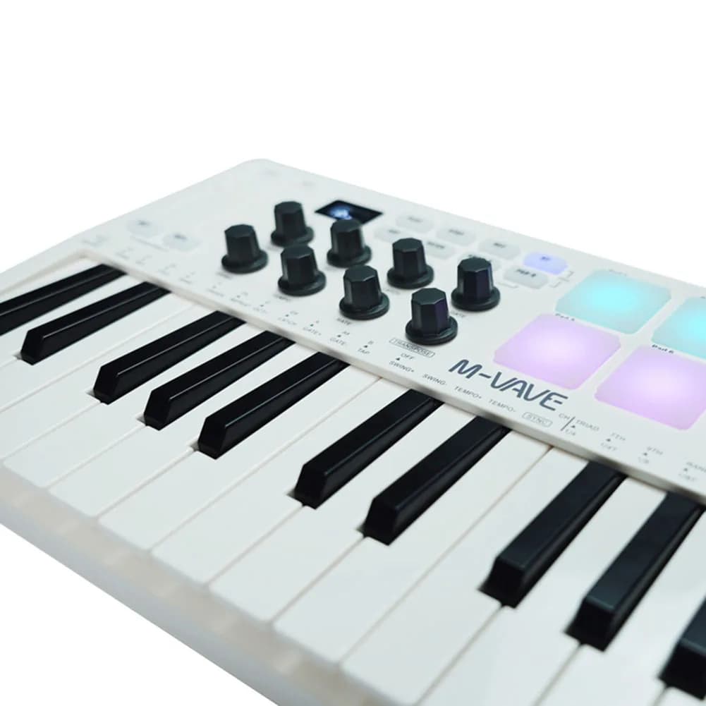 Controlador MIDI com 25 Teclas Sensíveis à Velocidade, Conexão Sem Fio e 8 Botões Atribuíveis para Criação Musical Aprimorada