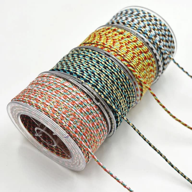 16m/rolo 2mm cor dourada estilo tibetano corda de algodão artesanal fio corda artesanato diy colar pulseira decoração de joias