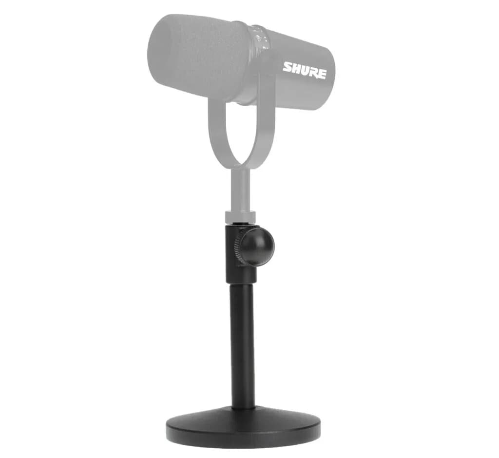 Microfone Shure em suporte de mesa ajustável, base redonda de aço