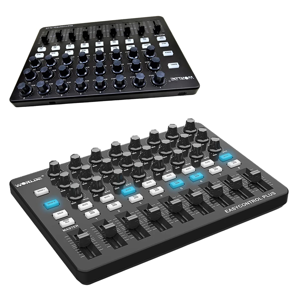 Controlador MIDI Worlde Easycontrol Plus – Deslizadores de 128 Níveis, Sincronização com Um Toque, Plug-and-Play para Mac/PC/Android/iOS, Compacto de 483g