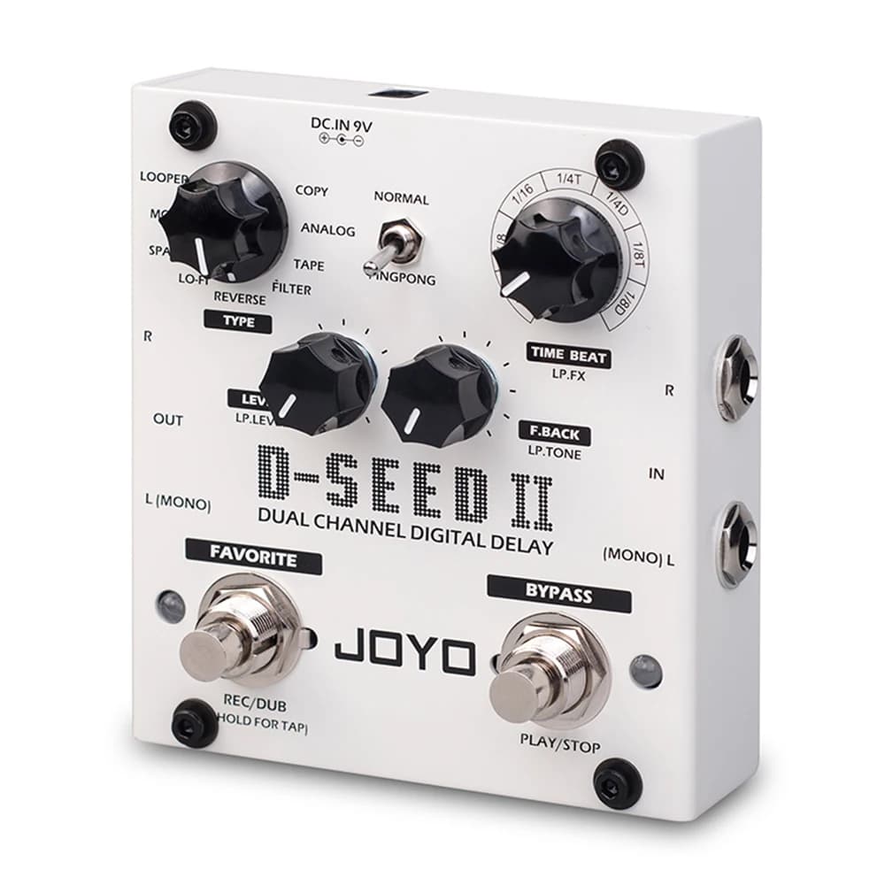 Pedal de Delay Digital JOYO D-SEED II para Guitarra, Efeito Estéreo de Canal Duplo, Looper de 2 Segundos, Memória de Preset, 8 Modos de Delay