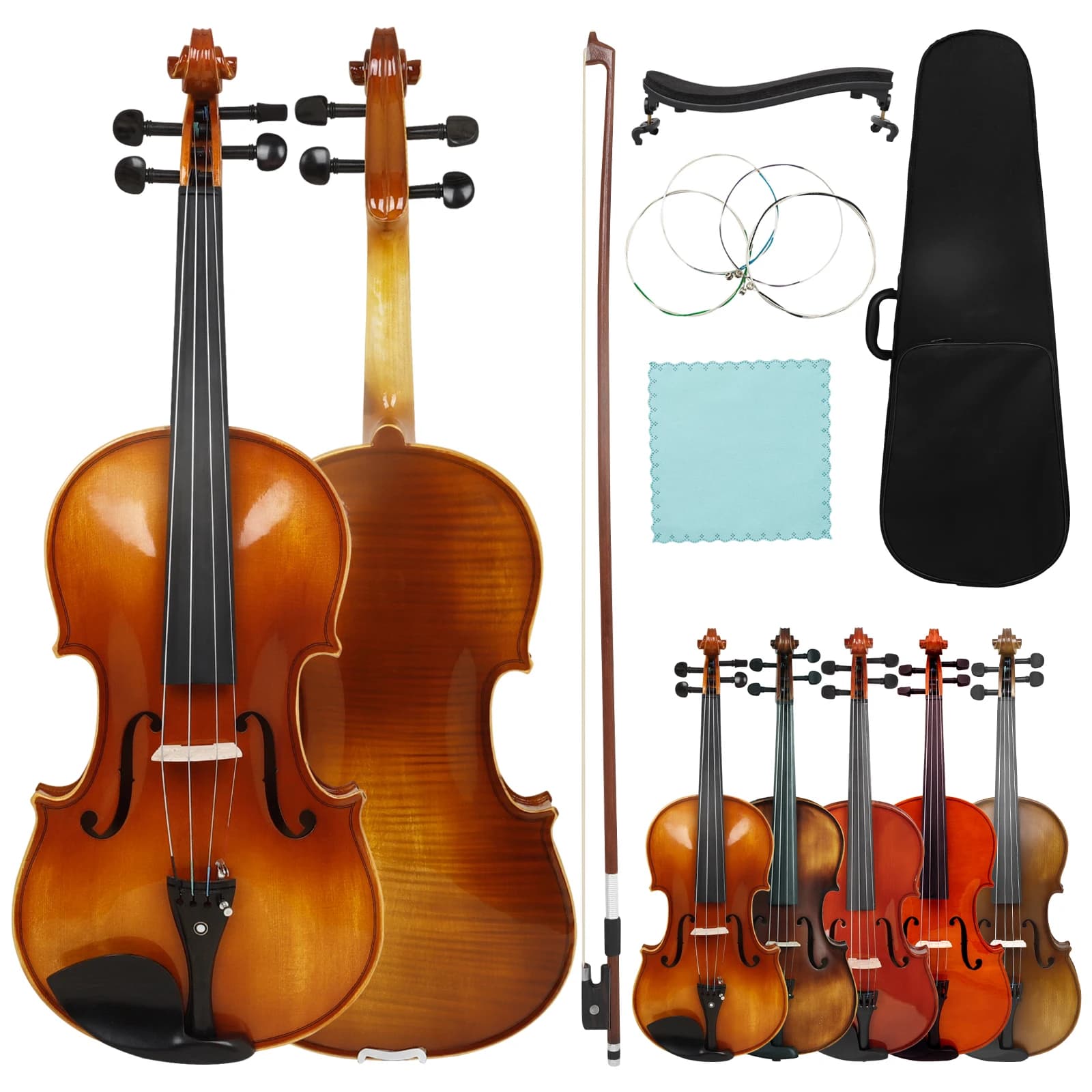 Aston Villa-Spruce Viola Madeira para iniciantes, todos os sólidos, caso arco, cordas, ombro resto, alta qualidade, 16"