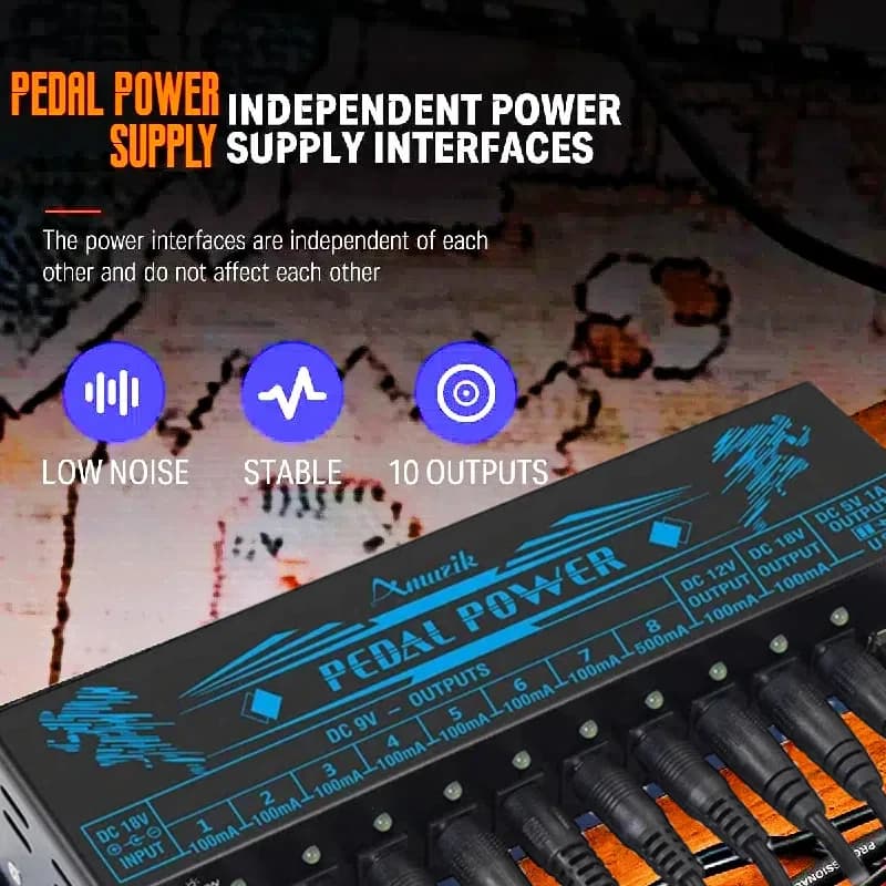 Amuzik pedal efetor de guitarra fonte de alimentação 10 saída dc isolada 9v 12v 18v fonte efeito pedalboard porta usb para celular