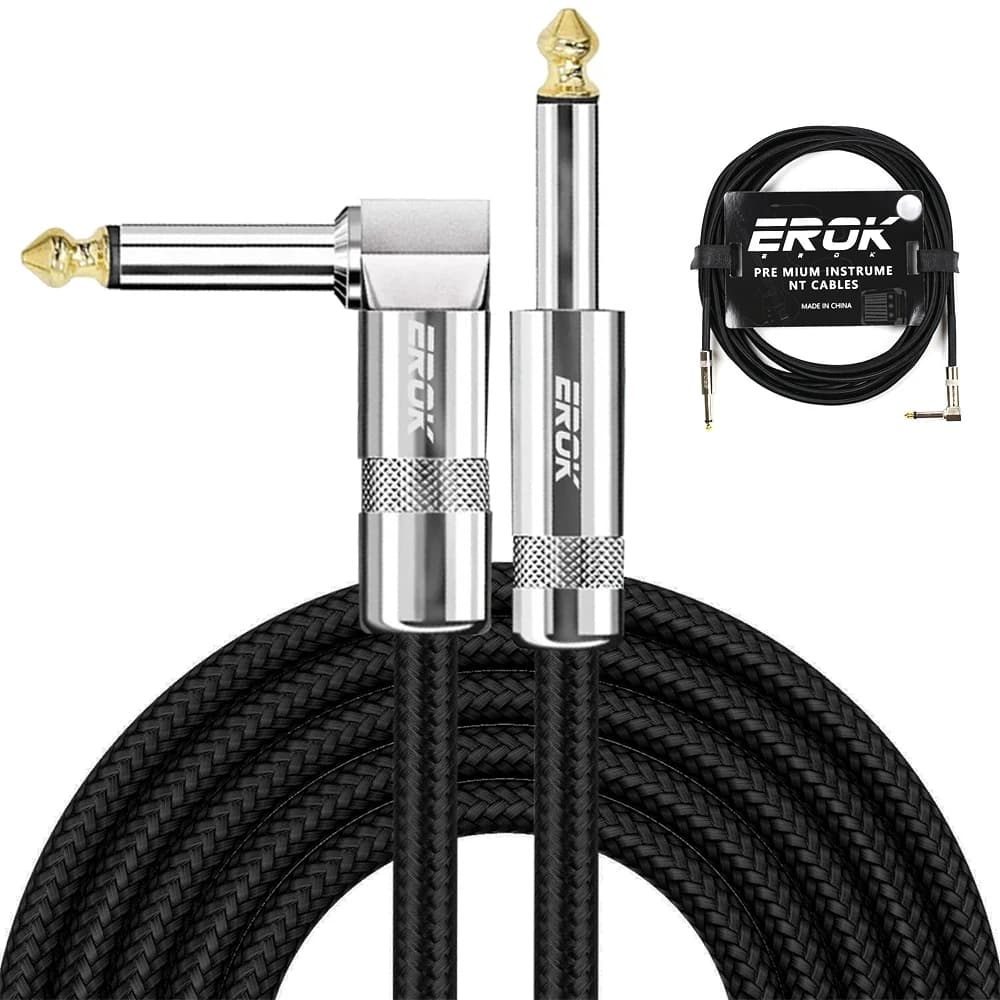 Cabo de instrumento Erok 1/4 polegada ângulo reto para guitarra elétrica e baixo