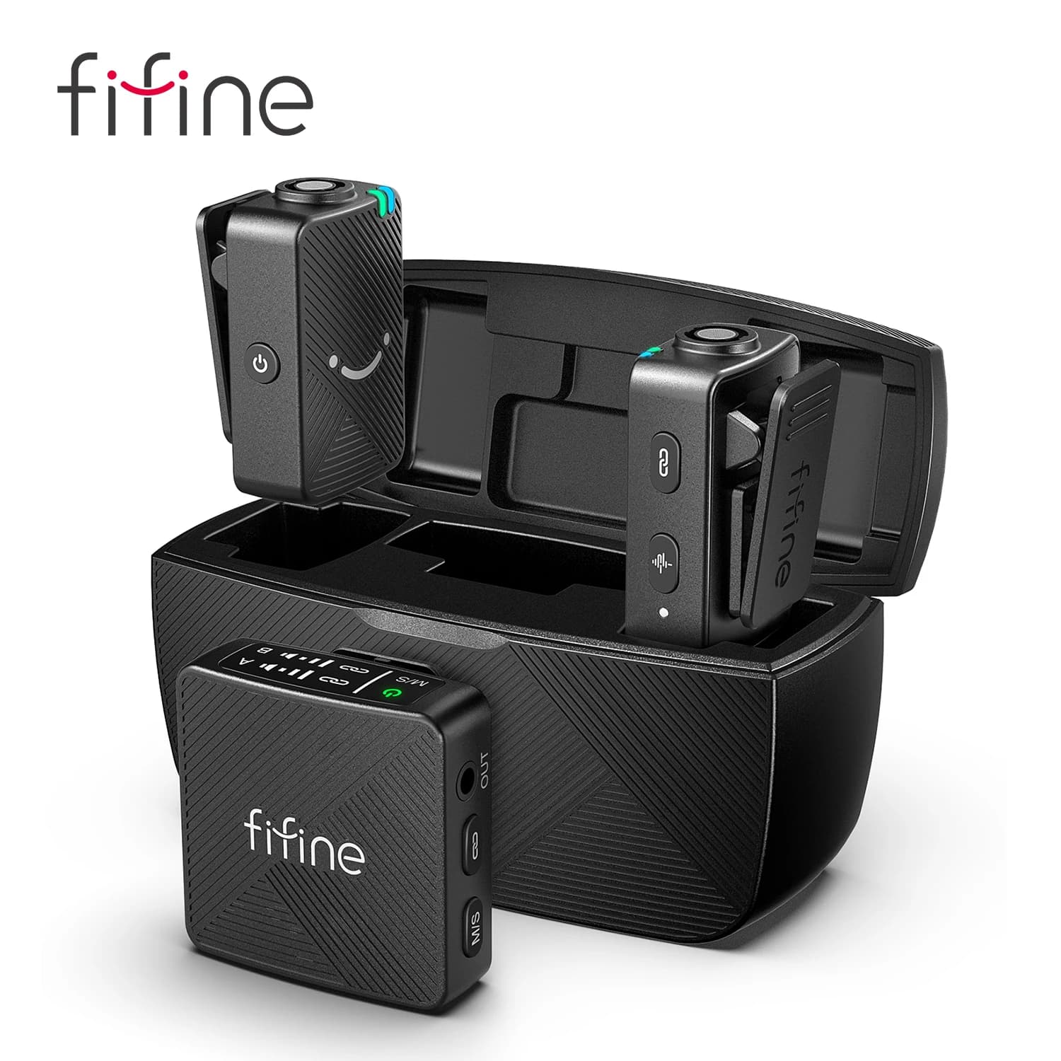 Microfone de lapela sem fio FIFINE M9, sistema de microfone de lapela sem fio de 2 pacotes para gravação Vlog, adequado para iPhone/Android/câmera/laptop