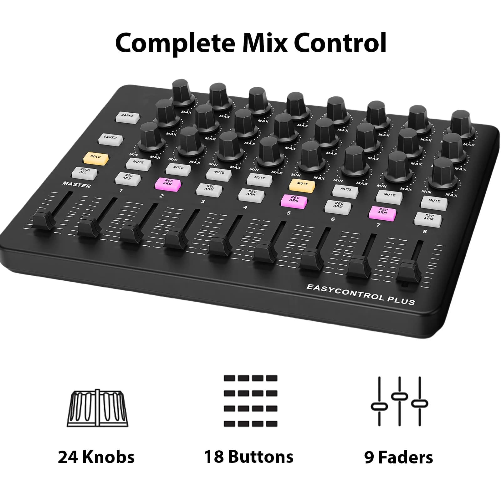 Controlador MIDI Portátil, Ferramenta de Criação Musical com Botões de Controle e Deslizadores para Estúdio de Gravação