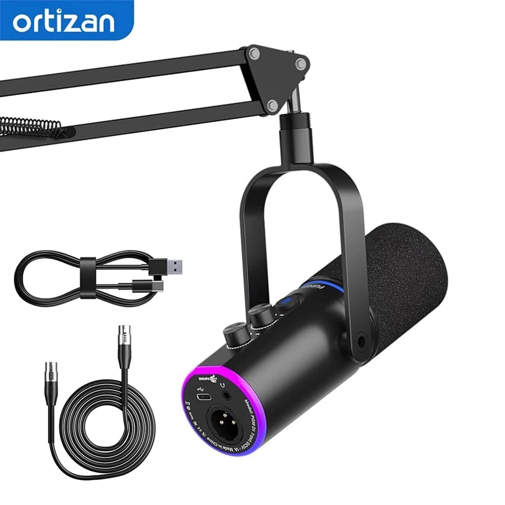 Kit de Microfone para Jogos Ortizan D1 com Suporte de Braço e RGB