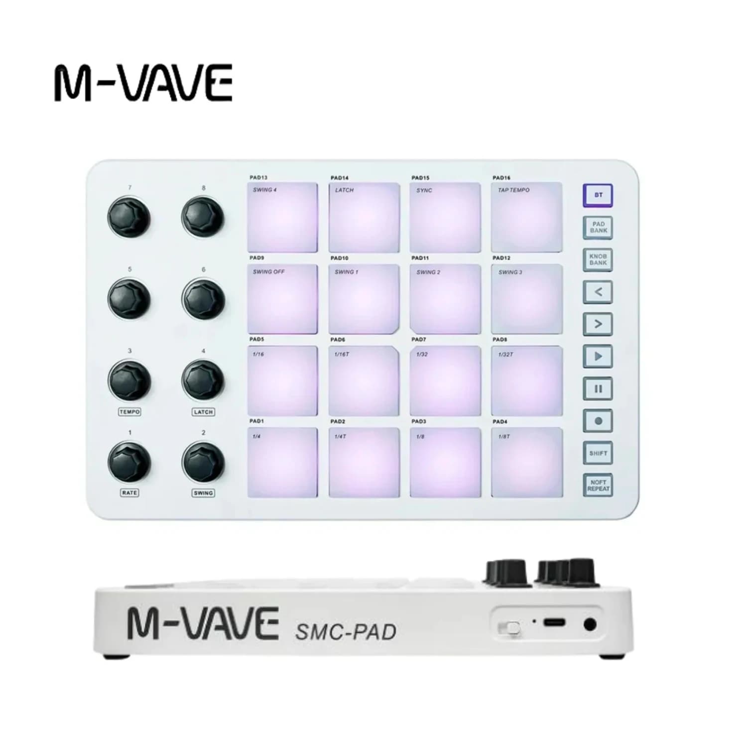 Controlador MIDI M-VAVE SMC-PAD com teclado RGB iluminado e 8 botões auxiliares