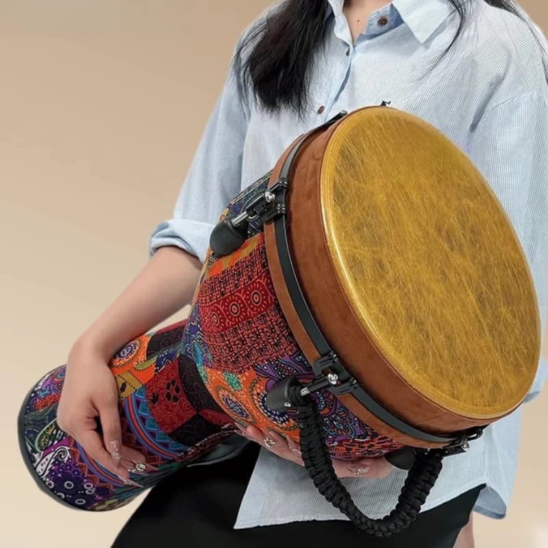 Tambor djembe de 12 polegadas com design ajustável e tampa de madeira