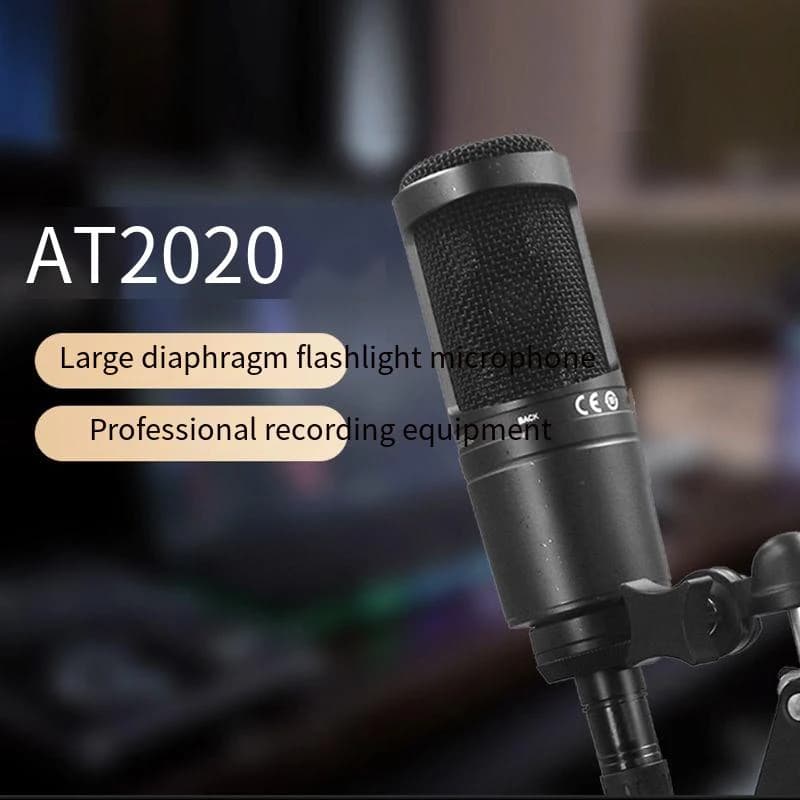Microfone condensador AT2020 com placa de som, conjunto completo para áudio, gravação de livros de áudio, canto ao vivo e equipamento especial de gravação.