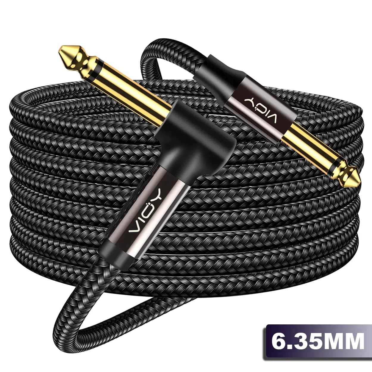 Cabo de guitarra mono jack desequilibrado 6.35mm preto e dourado