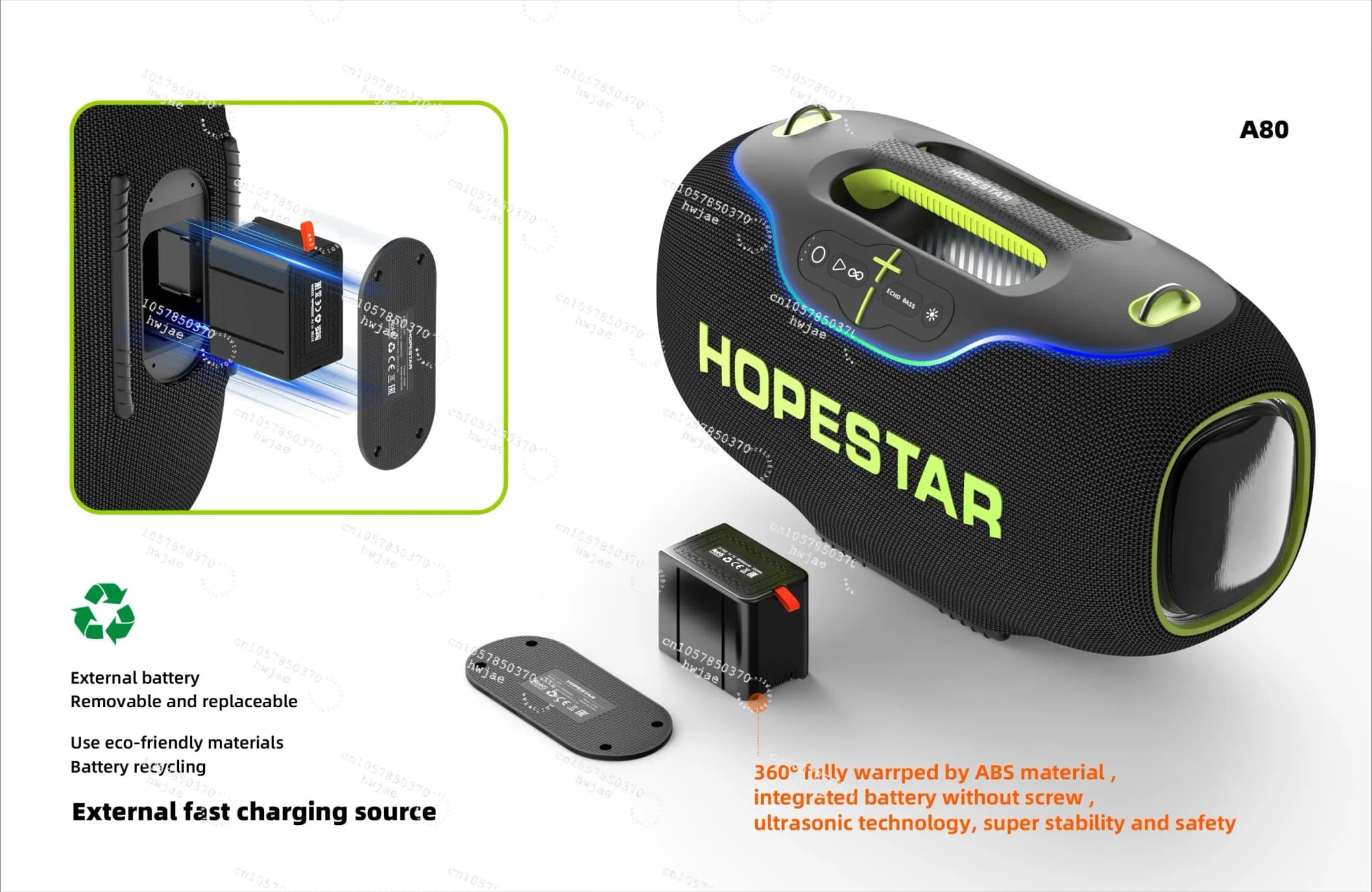 Novo original hopestar a80 350w grande potência ao ar livre à prova dwaterproof água portátil dente azul sem fio festa alto-falante caixa de som boombox 3