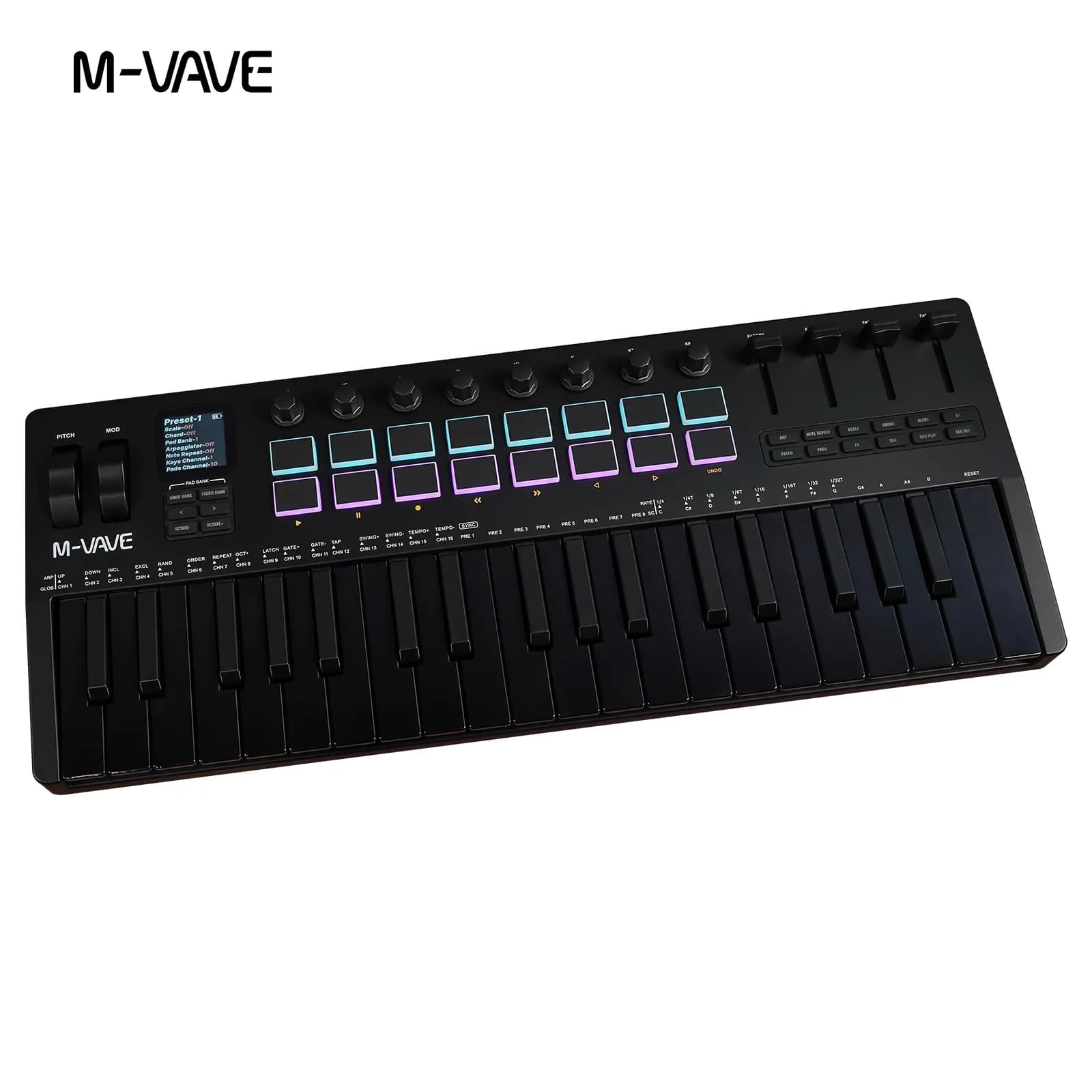 Controlador MIDI USB M-VAVE SMK-37 PRO com 37 teclas e iluminação RGB