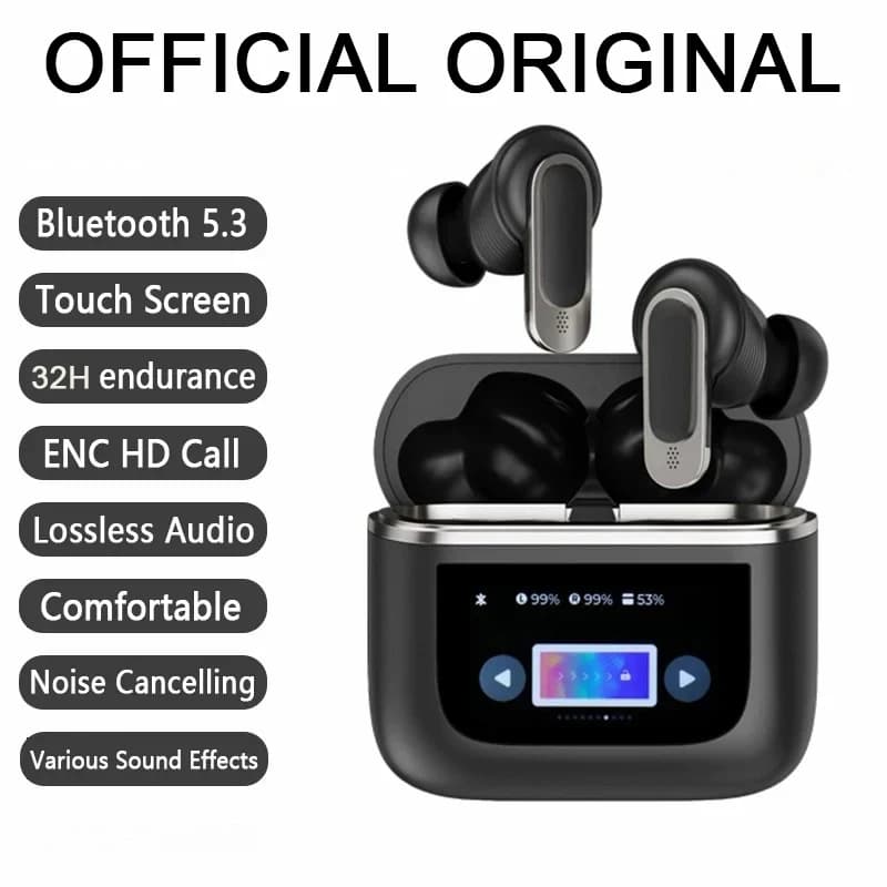 Moimi tour pro 2 fone de ouvido sem fio bluetooth 5.3 tela led colorida controles toque controle volume anc cancelamento ruído fones