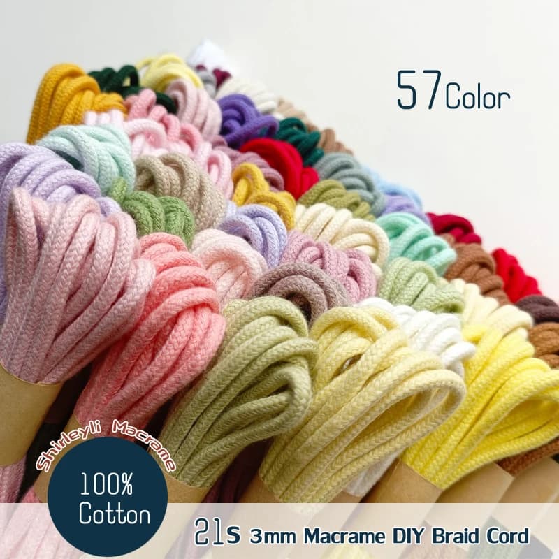 Corda Trançada de 3mm para Macramé, 5 Metros por Pacote, 100% Algodão Puro, Corda para Crochê, Tecelagem e Tricô, Pacotes Pequenos de 5,5 Jardas