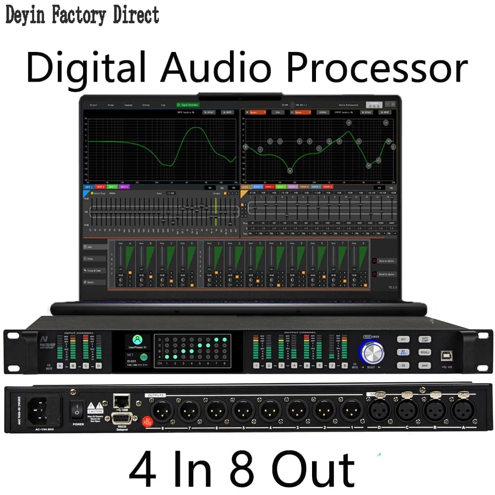 Processador de Áudio Digital Profissional com Interface de Controle e Várias Entradas/Saídas