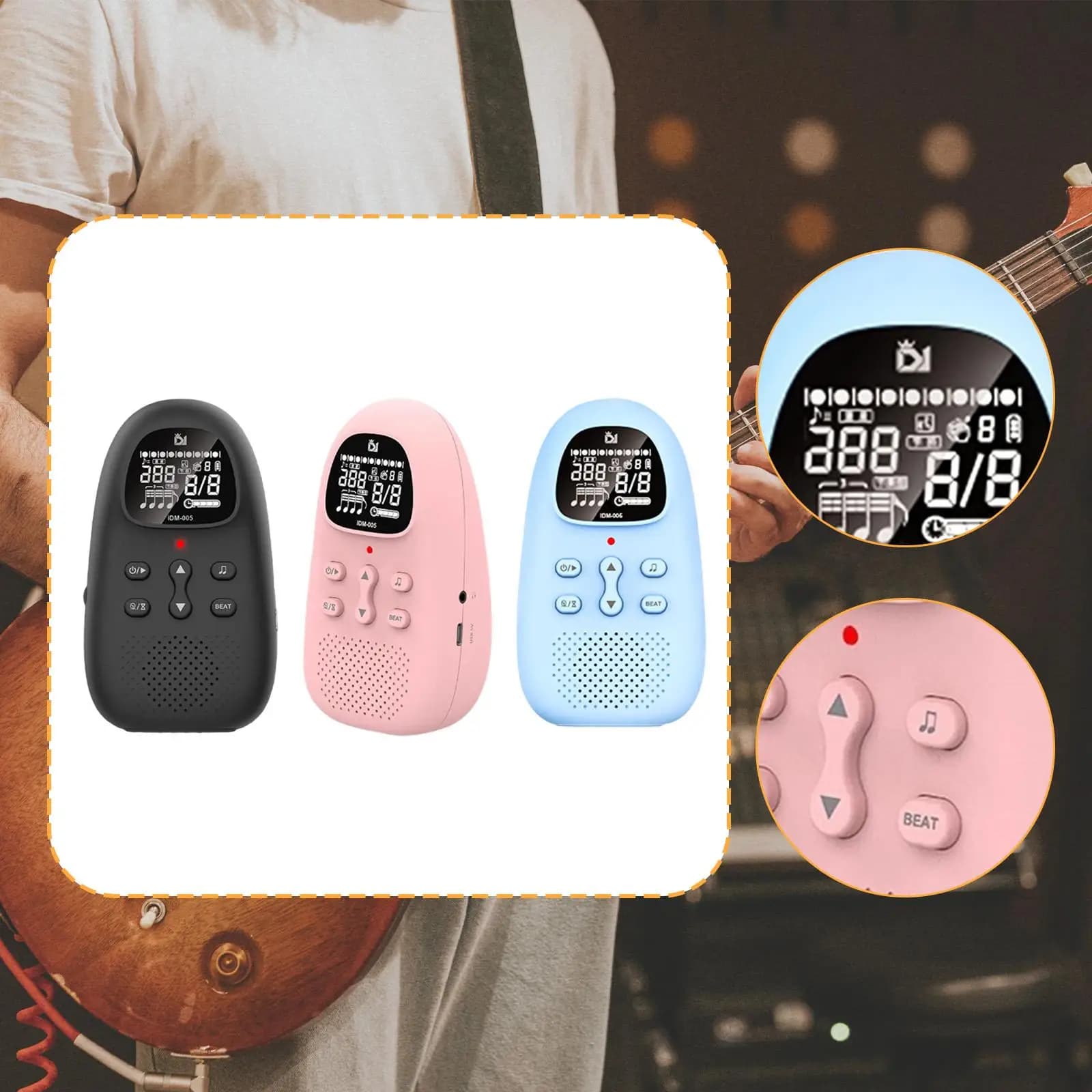 Metrônomo Eletrônico Portátil com Volume Ajustável para Guitarra, Flauta e Ukulele - Acessório Musical Essencial