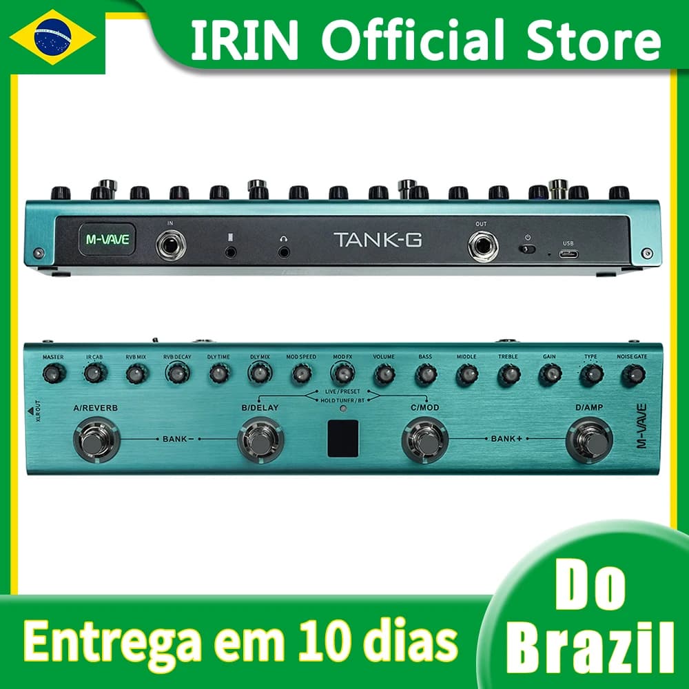 Pedal de efeitos multifuncional TANK-G azul-turquesa com múltiplos botões e controles, entrega em 10 dias