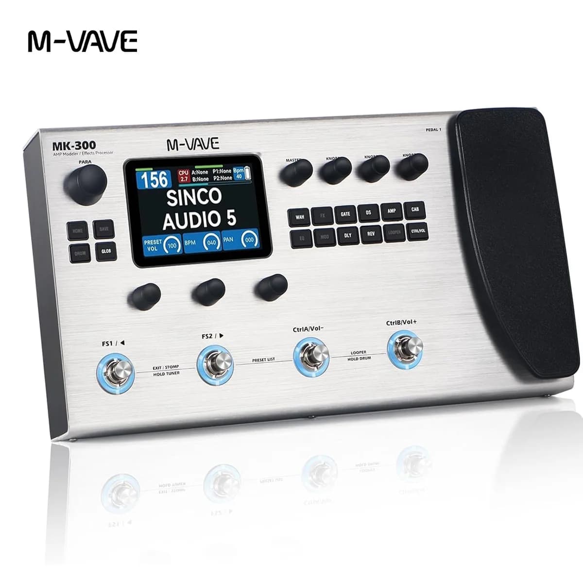 Pedal processador multiefeitos M-VAVE MK-300 com display LCD de 3,5 polegadas