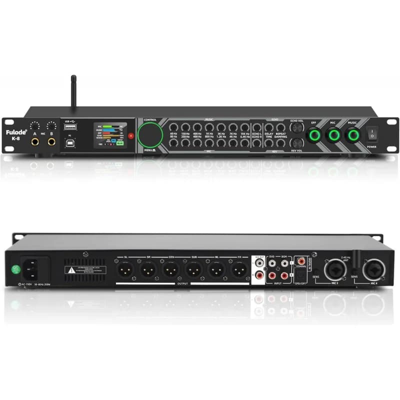 Processador de Áudio Digital Profissional K-6 para KTV com Efeitos de Pré-Amplificação, Anti-Microfonia, Mixer de Karaokê e Reverberador com Efeito de Eco DSP