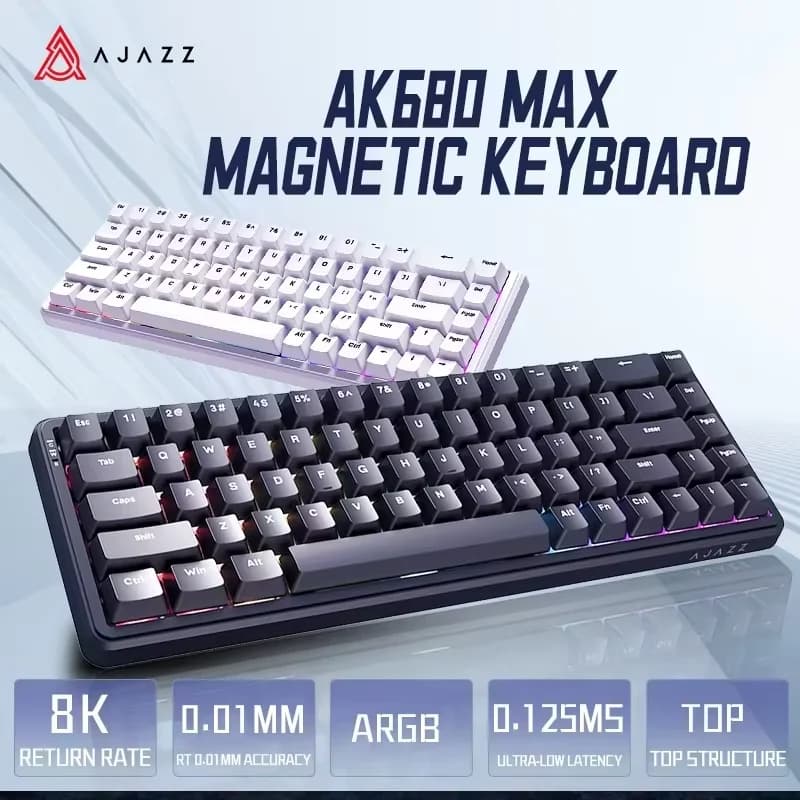 Teclado Mecânico AJAZZ AK680 MAX/V2 com Switches HE Hall Effect, 60%, 8k/1K RGB, com Fio/Sem Fio, para Jogos, com Rapid Trigger e Magnético