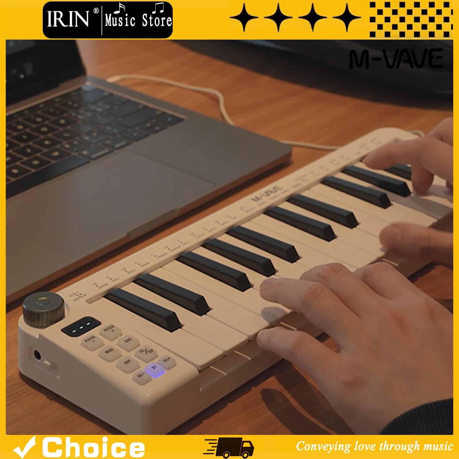 Teclado MIDI Mini M-VAVE SMK-25 Recarregável com 25 Teclas, Controlador de Instrumento Portátil