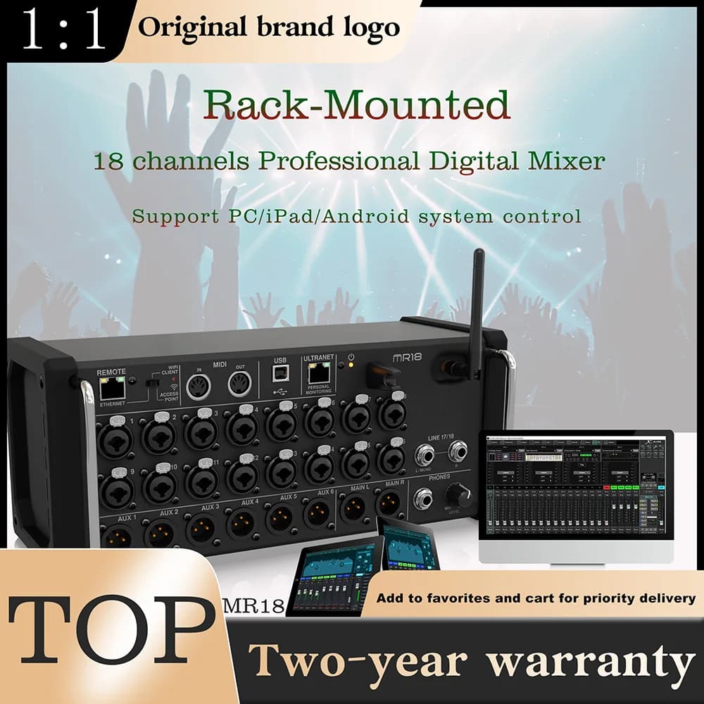 Mixer digital profissional 18 canais com controle via PC/iPad/Android, rack-mounted, com Wi-Fi