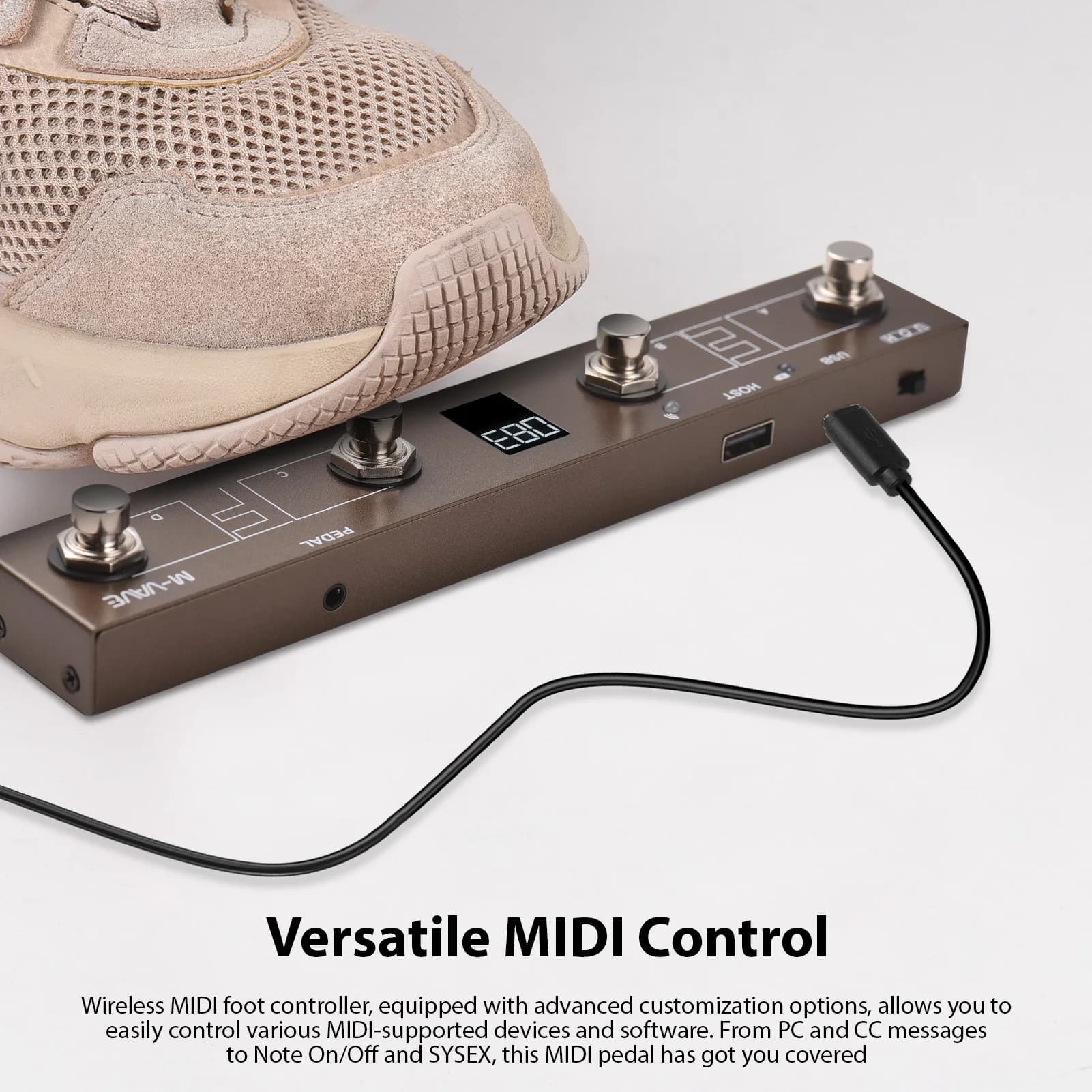 Controlador MIDI Sem Fio BT, Pedal Controlador MIDI, Controles Inteligentes por APP, Tela Digital, Recarregável, 12H Ultra