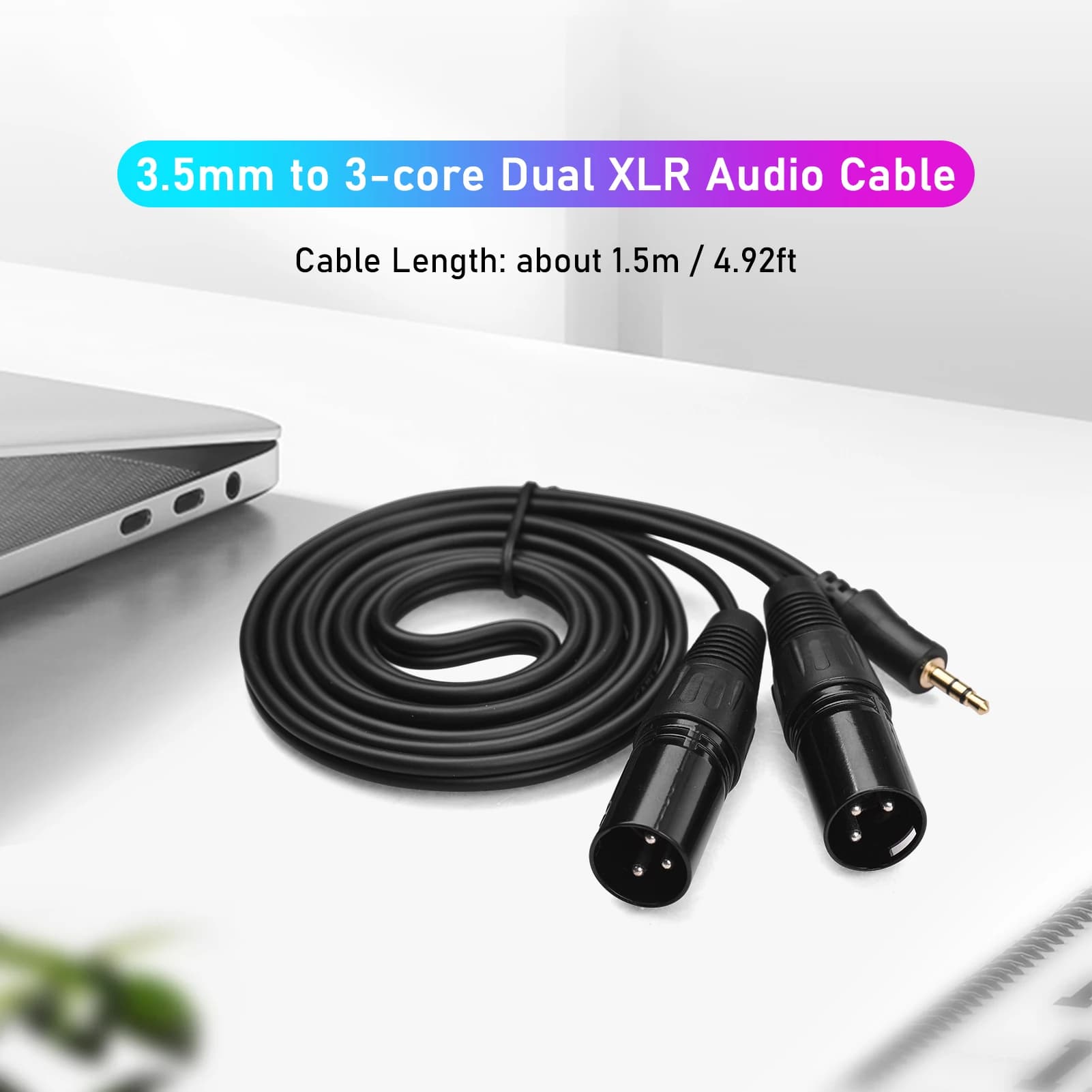 Cabo de Áudio Estéreo Macho para Fêmea 3.5mm com Conectores XLR Duplos de 3 Núcleos