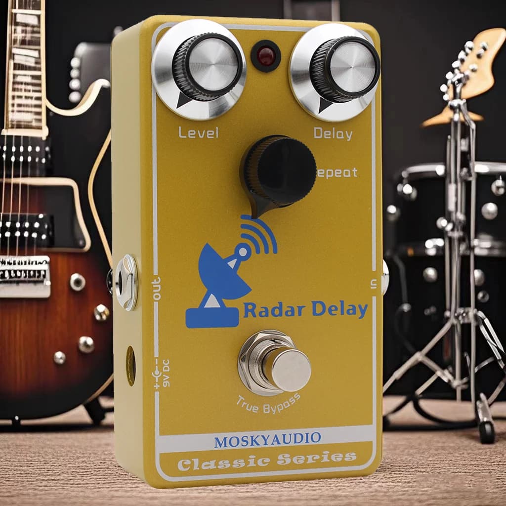Pedal de Efeito Delay Mosky Radar Delay BBD True Bypass para Guitarra Elétrica com Controle de Nível, Delay e Repetição