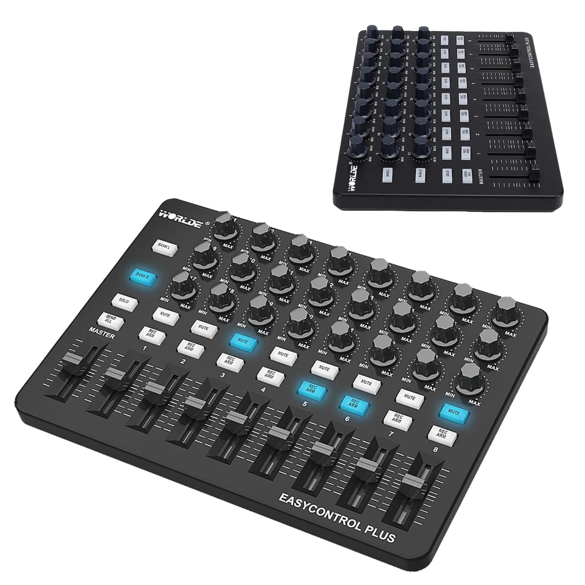 Controlador MIDI Worlde Easycontrol Plus – 24 Potenciômetros, 9 Deslizadores, 18 Botões, 16 Bancos de Memória, Integração Profunda com Ableton Live, para Apresentações ao Vivo