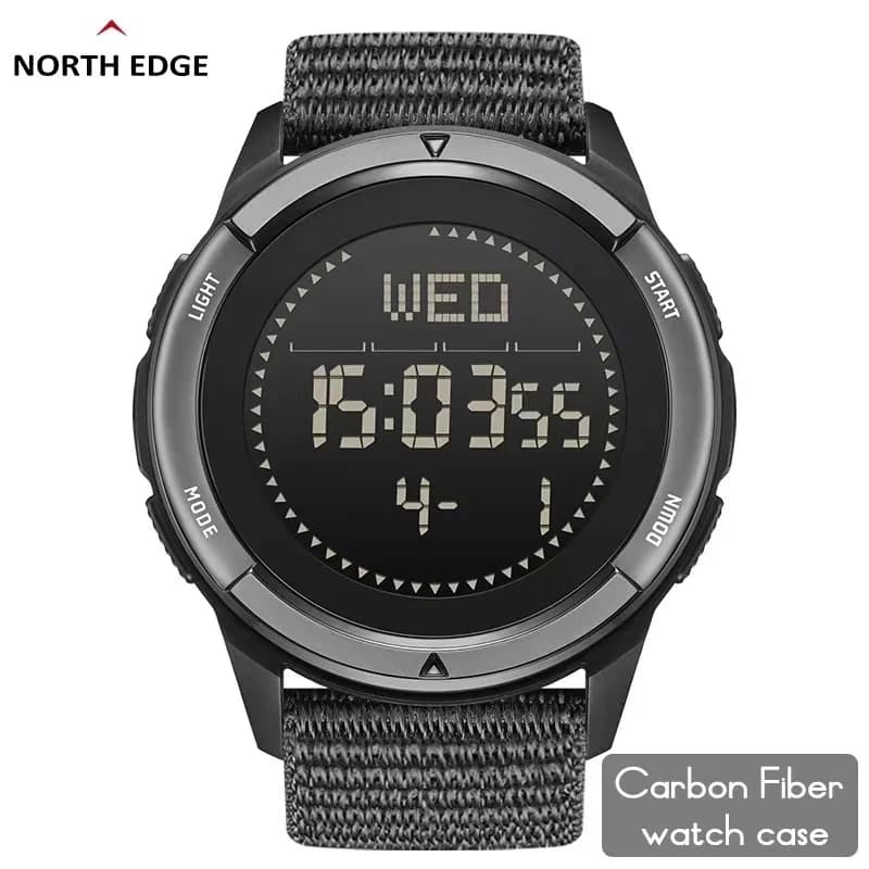 NORTH EDGE-esportes ao ar livre relógios para homens, relógio impermeável, caixa de fibra de carbono, nylon strap metrônomo bússola