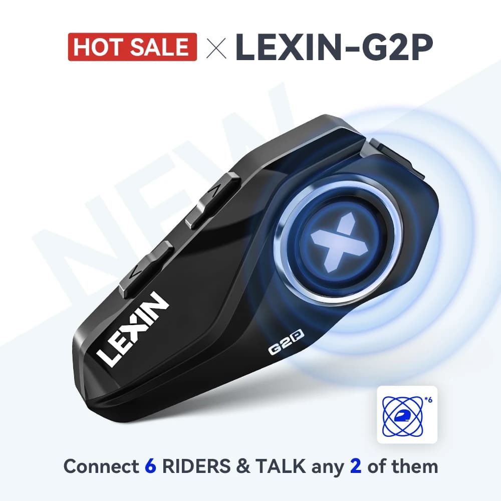 Lexin g2p motocicleta interfone capacete fones de ouvido bluetooth, comunicador handsfree até 6 pilotos interfone com rádio fm