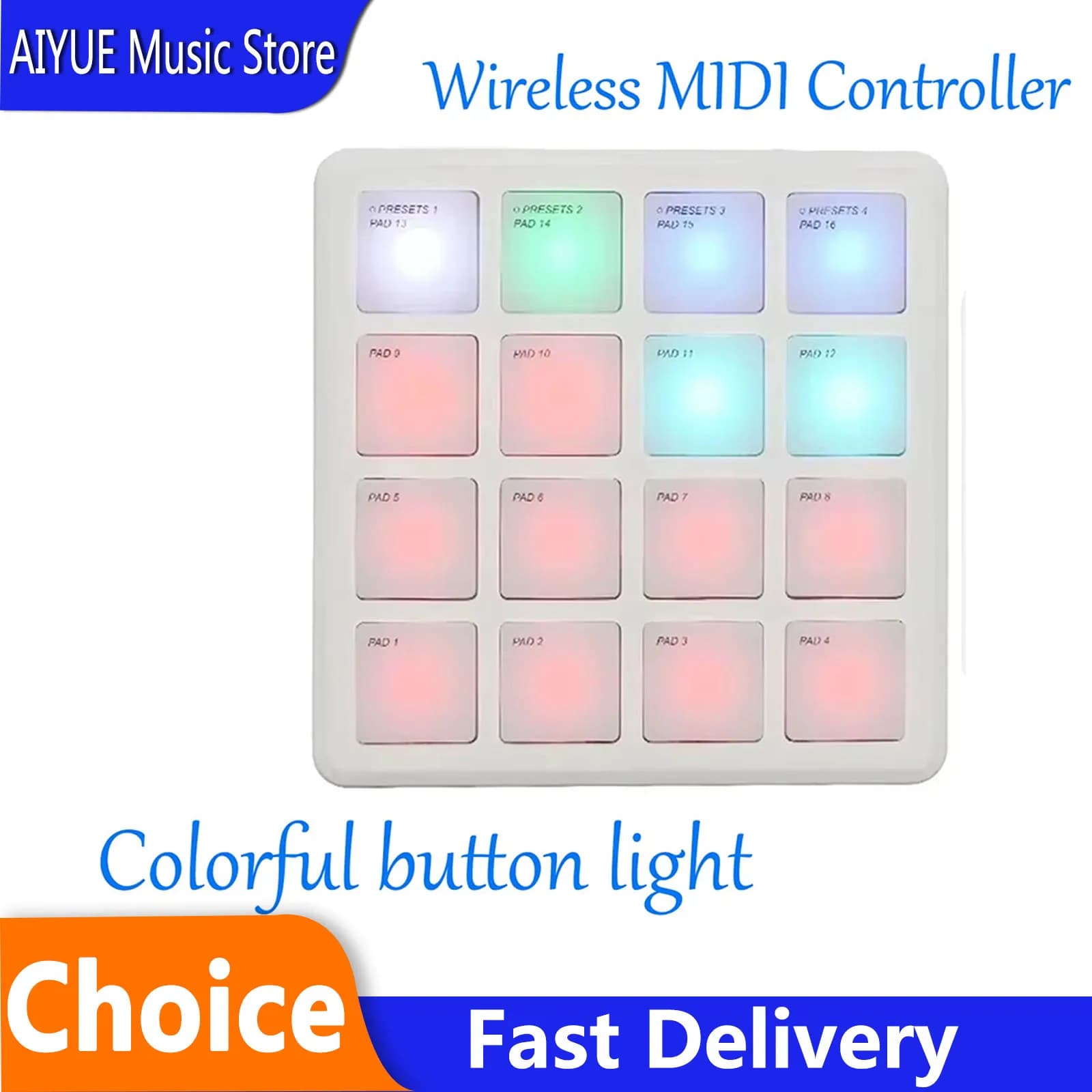 Controlador MIDI sem fio M-VAVE SK-16 SMC-PAD, portátil, com interface USB-C, projetado para peças de instrumentos de percussão.