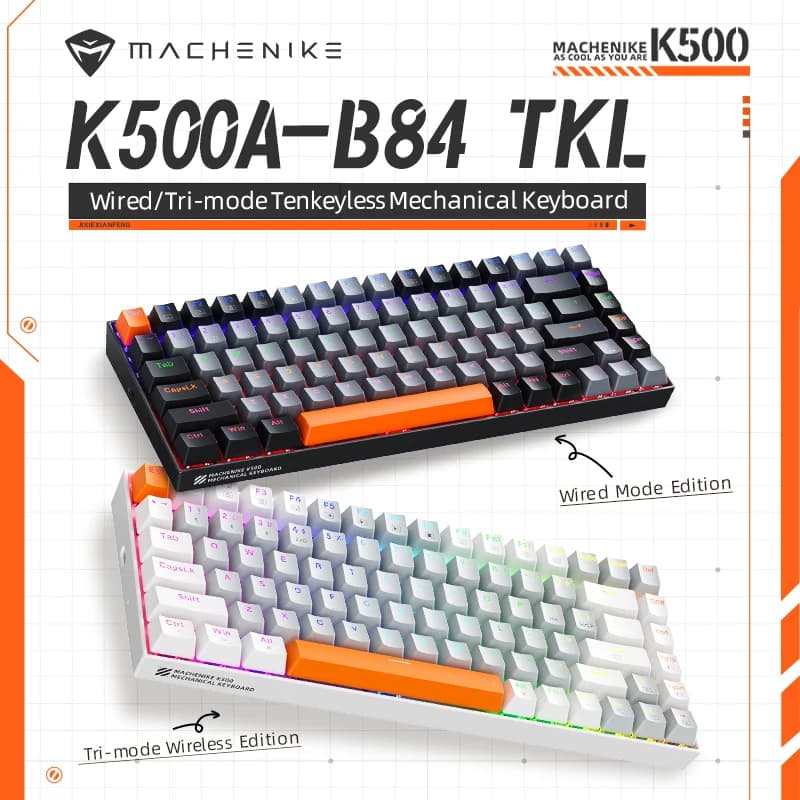 Machenike K500A-B84 Teclado Mecânico 75% TKL Hot-Swappable Wired Gaming Keyboard 6-Color Backlit 84 Teclas Para PC Gamers Laptop