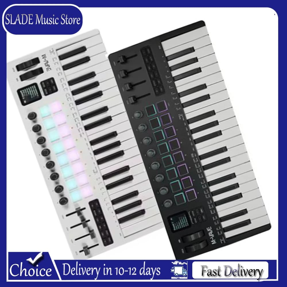 Teclado Controlador MIDI M-VAVE SMK-37 Pro com 37 Teclas ​   Controlador MIDI com Motor de Sintetizador Integrado, 8 Botões + 16 Pads RGB, 37 Teclas
