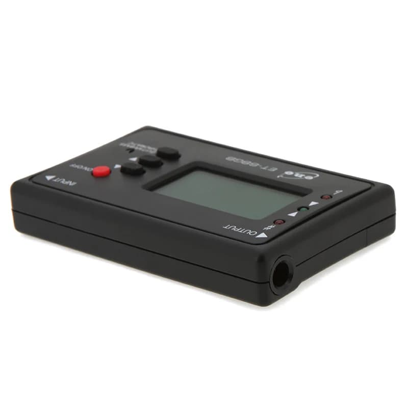 Afinador digital preto com tela LCD para guitarra, ukulele, violino e oud