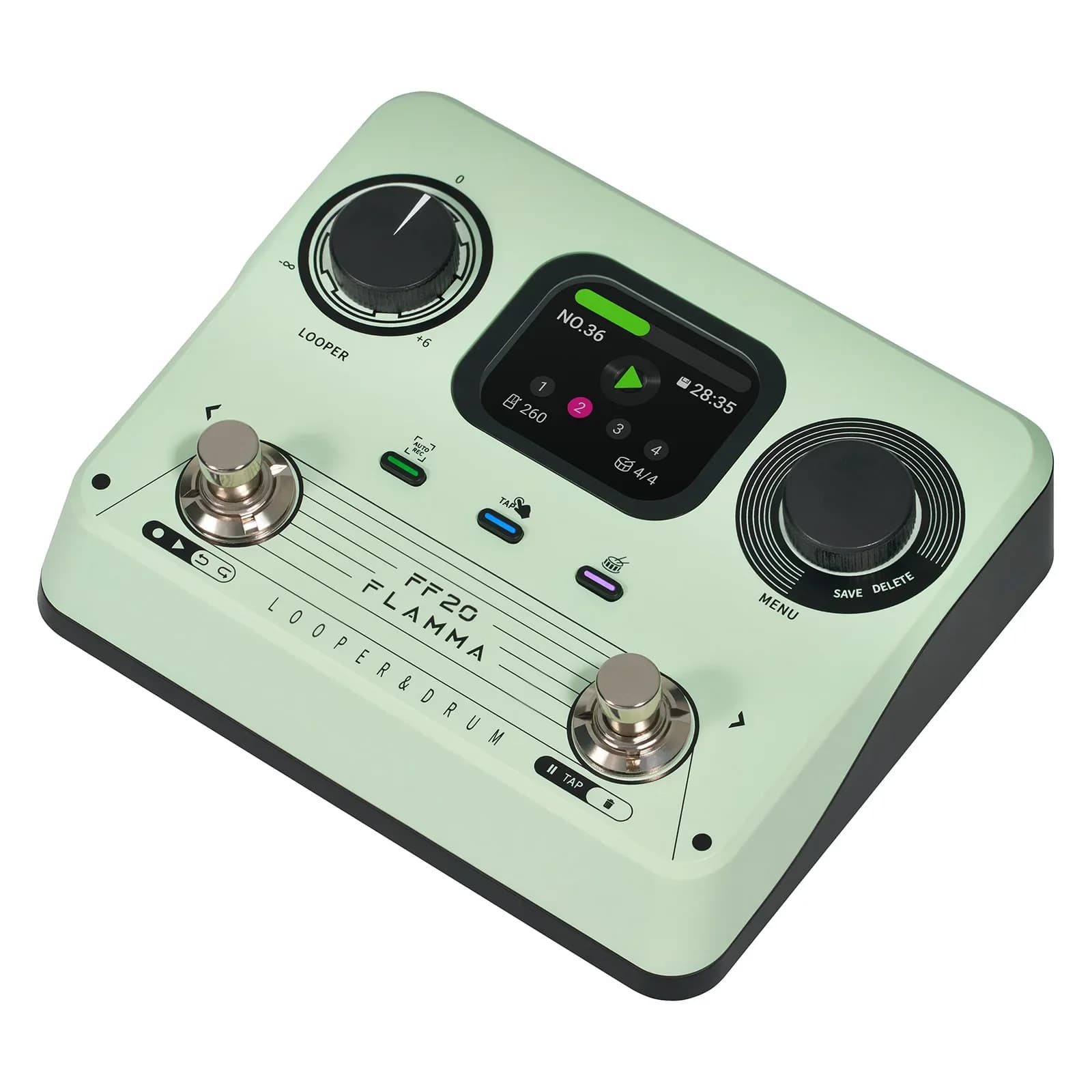 Flamma Ff20 Pedal de máquina de looper e tambor multifuncional 220 ranhuras, 100 loops I/o estéreo, saída de fone de ouvido Auto Rec Busking Essential
