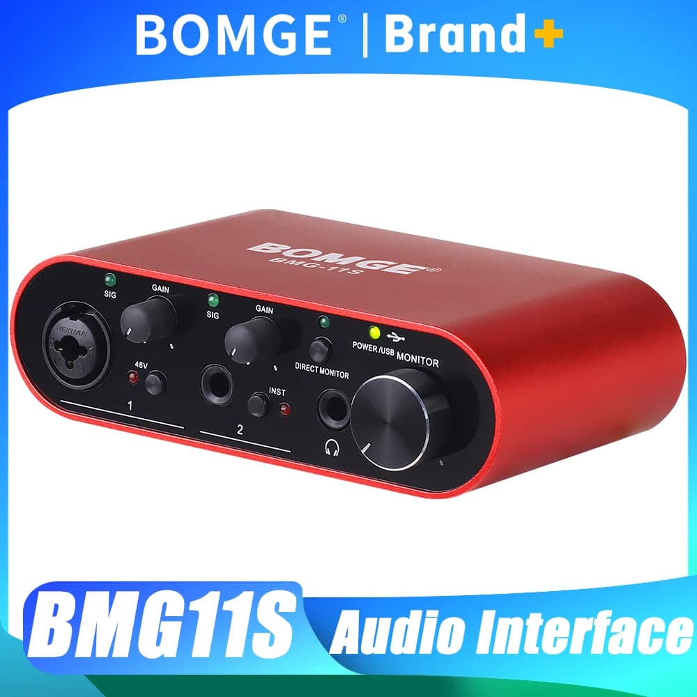 Interface de Áudio USB BOMGE BMG11S, Placa de Som 24-bit/192KHz para Guitarra, Vocalista, Podcaster e Produtor