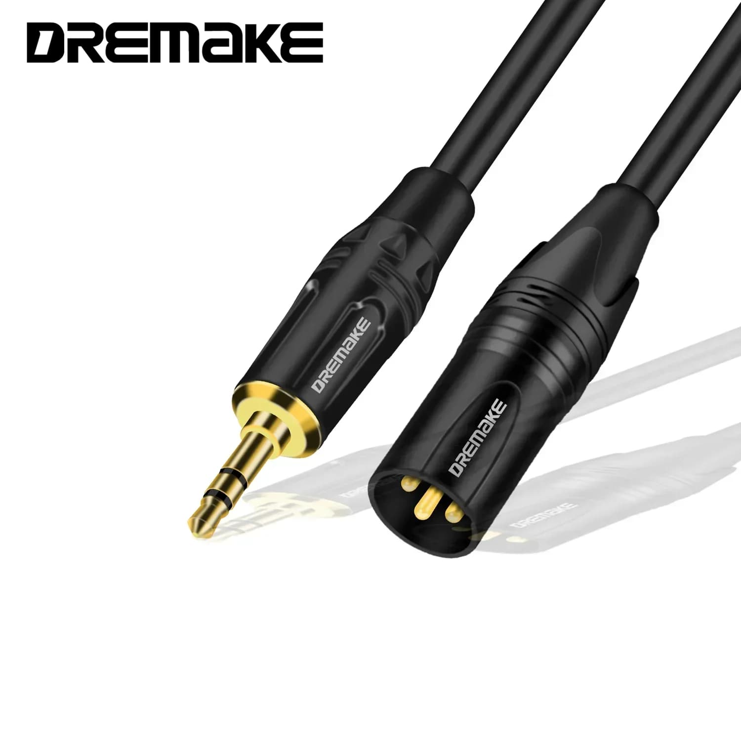 Cabo XLR para 3.5mm macho com conectores dourados, Dremake
