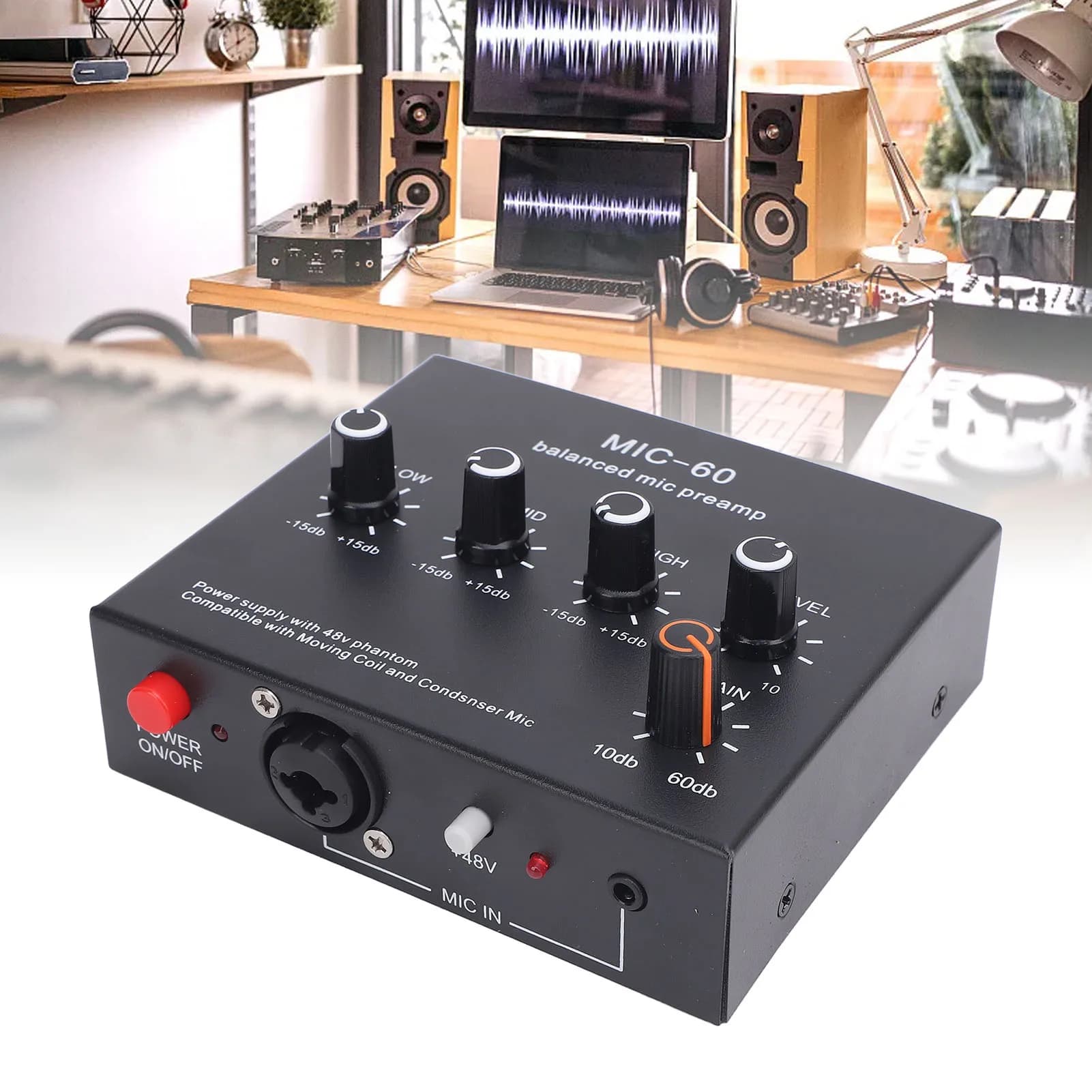 Pré-amplificador de microfone balanceado MIC-60 com ganho de 60db