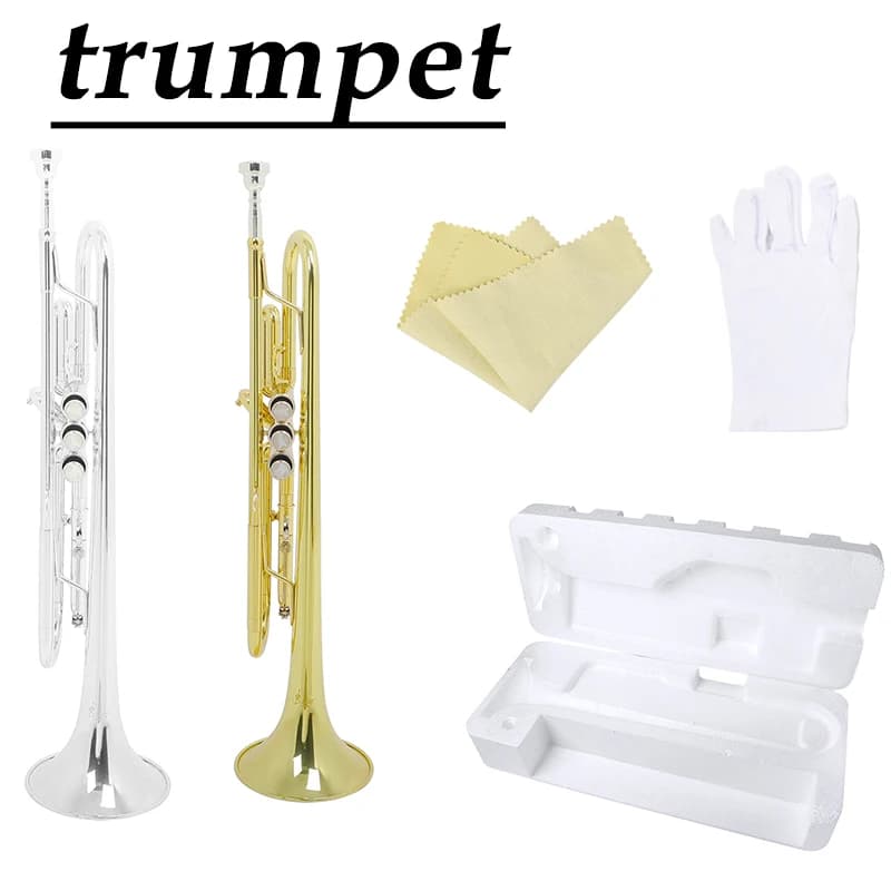 SLADE B Trompete de latão para trompete plano - Inclui luvas de bocal Estojo de alça de pano de limpeza - Acessórios para instrumentos musicais