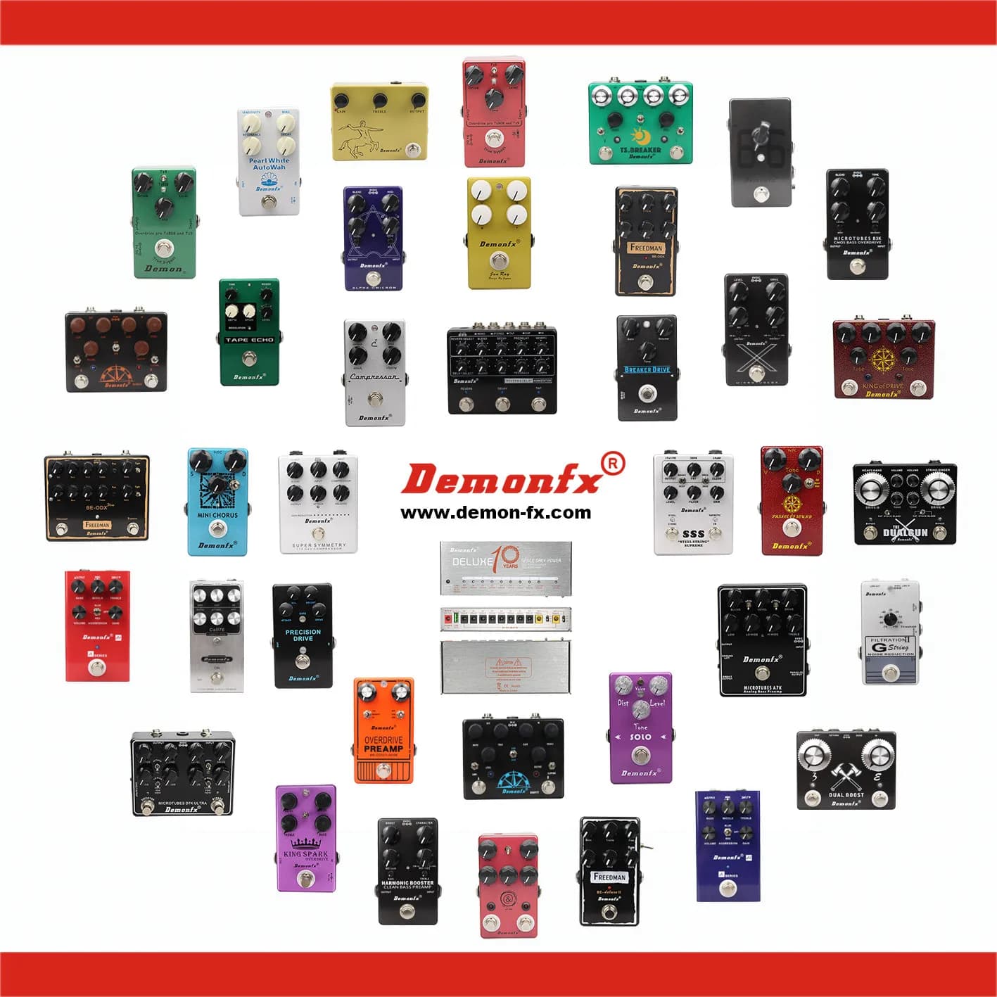Demonfx pedais de efeitos de guitarra em várias cores