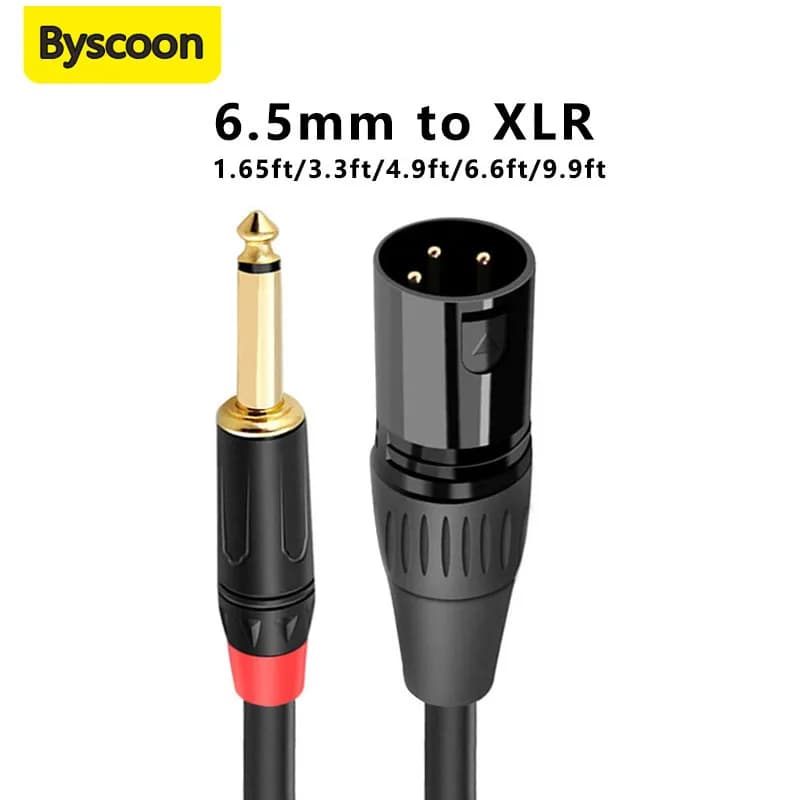 Cabo de áudio xlr para 6.5mm com conector dourado e preto