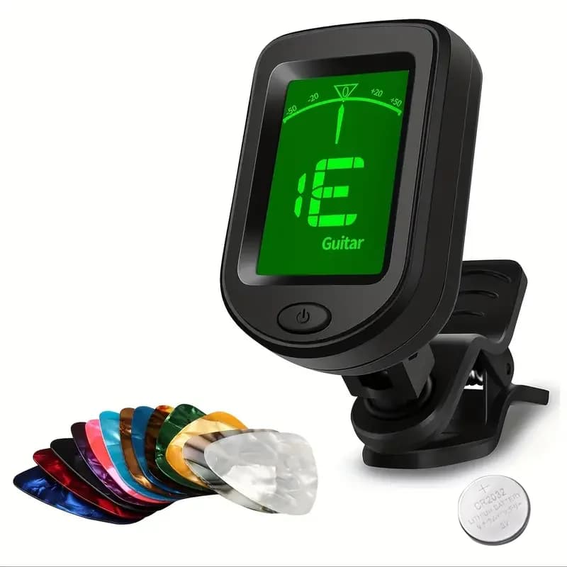 Afinador digital giratório com clipe para guitarra com display LCD verde