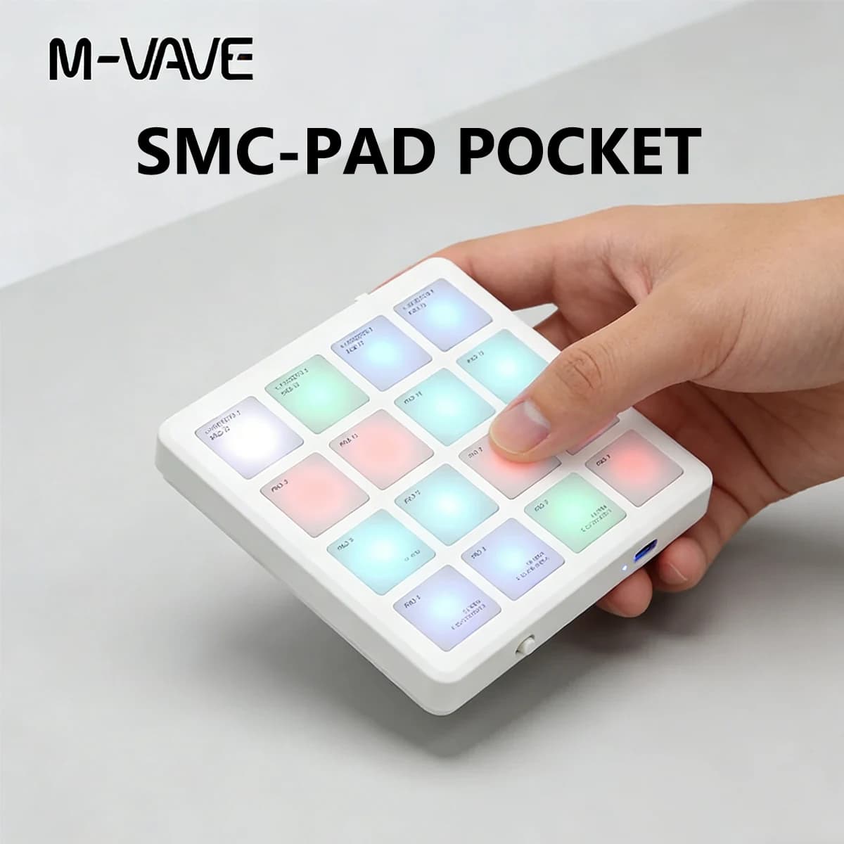 Controlador MIDI Sem Fio M-VAVE SMC-PAD POCKET - 16 Pads RGB, Bluetooth, Portátil e Alimentado por Bateria para Produção Musical